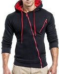 Men Slim Fit Hooded Zipper Sweater Black Red