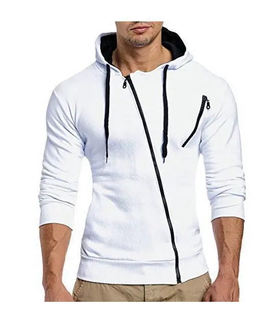 Men Slim Fit Hooded Zipper Sweater Black Red