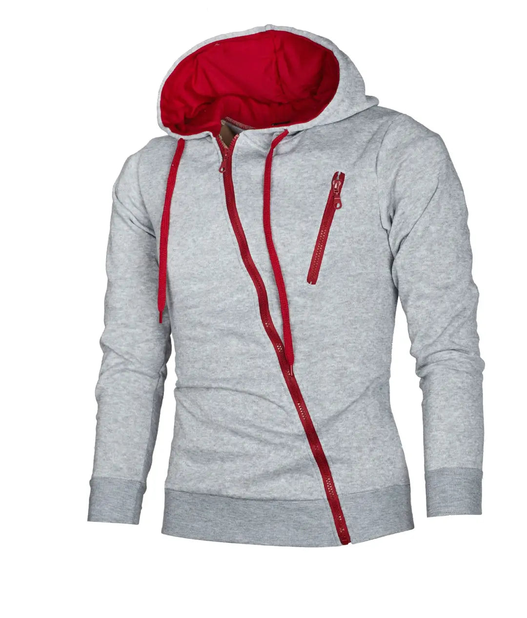 Men Slim Fit Hooded Zipper Sweater Black Red