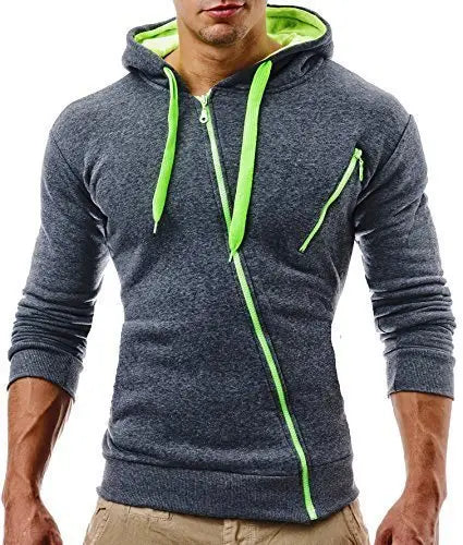Men Slim Fit Hooded Zipper Sweater Black Red
