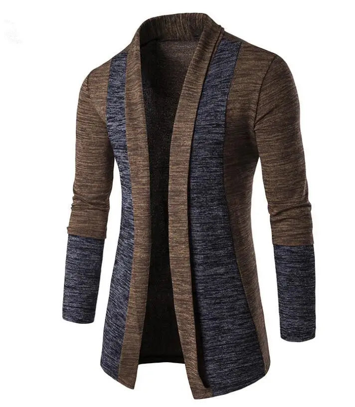 Men Contrast Color Knit Cardigan Premium Brown Grey
