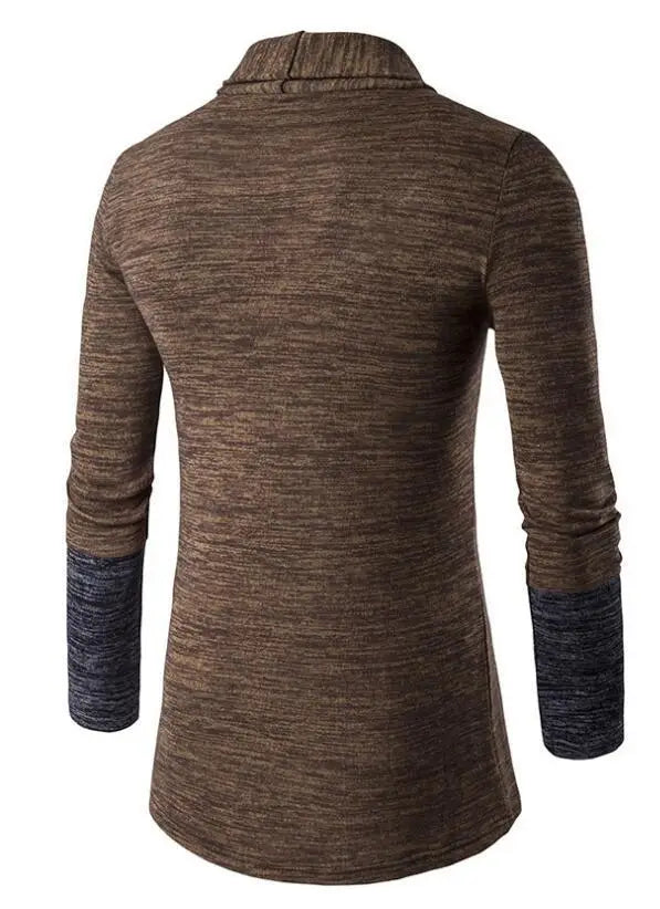 Men Contrast Color Knit Cardigan Premium Brown Grey