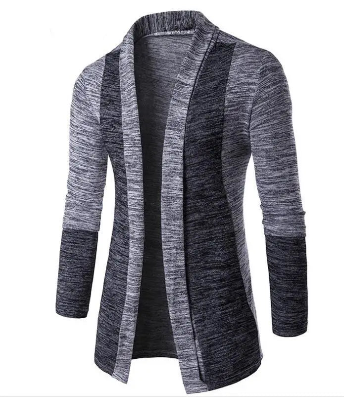 Men Contrast Color Knit Cardigan Premium Brown Grey