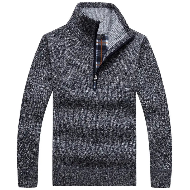 Men Gray Fleece Lined Zipper Sweater