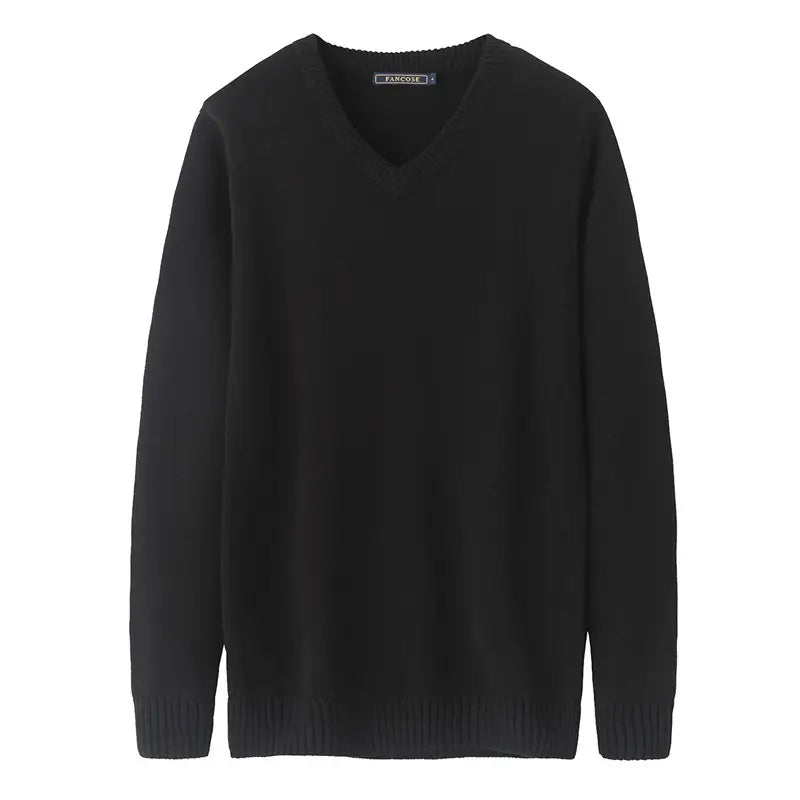 Men V-neck Black Knit Pullover Sweater Slim Fit