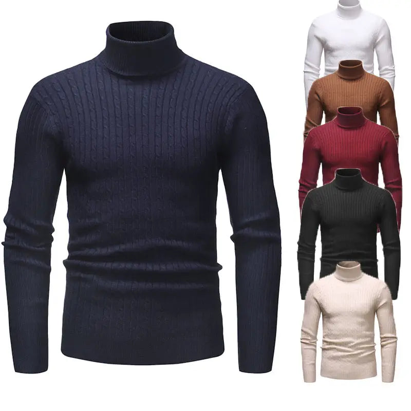 Men Turtleneck Sweater Cable Knit Premium Multi Color