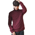 Men's Burgundy Cable Knit Turtleneck Sweater Winter Warm