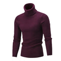 Men's Purple Cable Knit Turtleneck Sweater