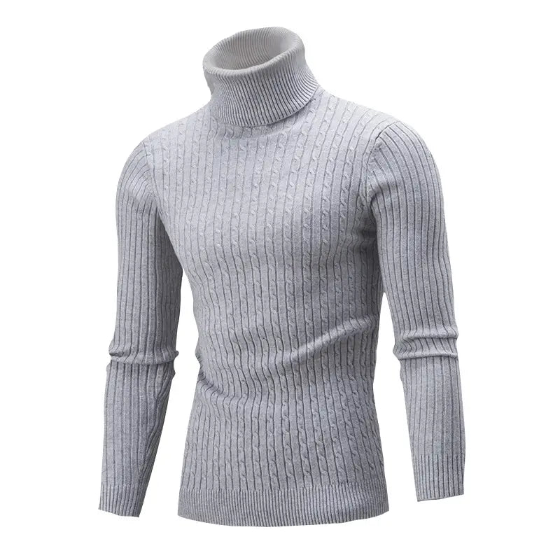 Men's Purple Cable Knit Turtleneck Sweater
