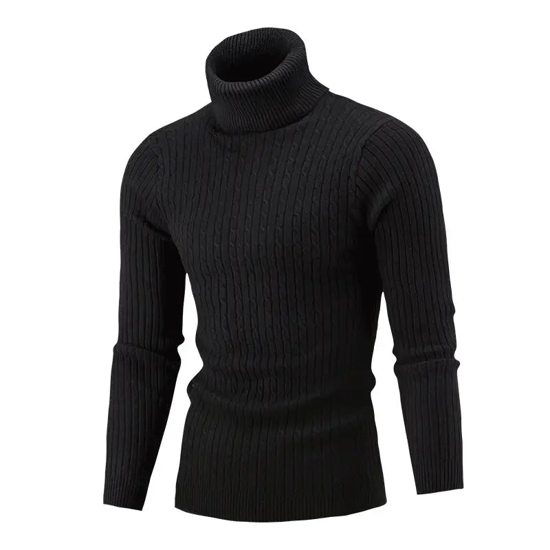 Men's Purple Cable Knit Turtleneck Sweater