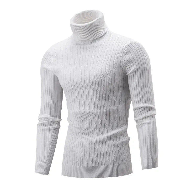 Men's Purple Cable Knit Turtleneck Sweater