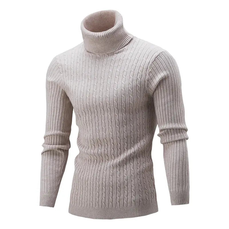 Men's Purple Cable Knit Turtleneck Sweater