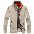 Men Knitted Fleece Lined Jacket Beige Large