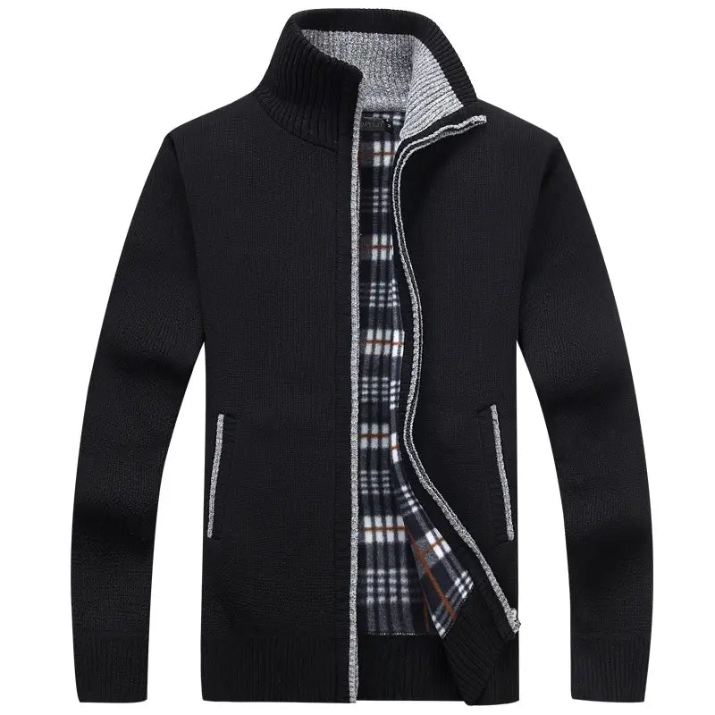 Men Knitted Fleece Lined Jacket Beige Large