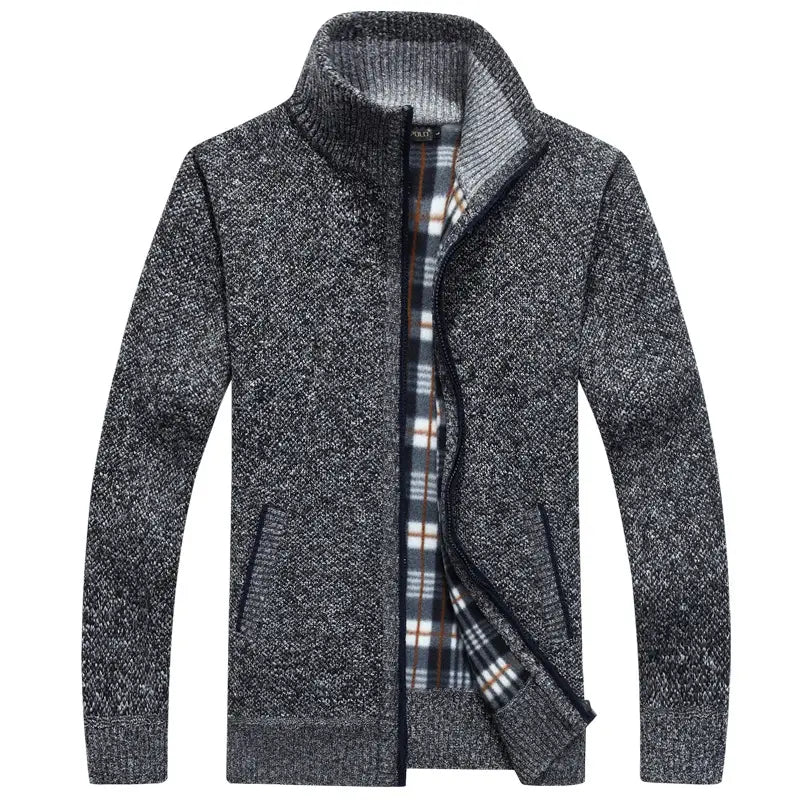 Men Knitted Fleece Lined Jacket Beige Large
