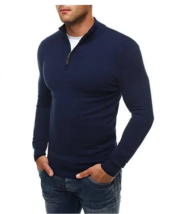 Men Black Zip Turtleneck Slim Knitwear