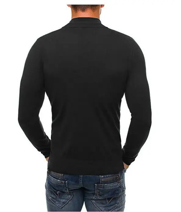 Men Black Zip Turtleneck Slim Knitwear
