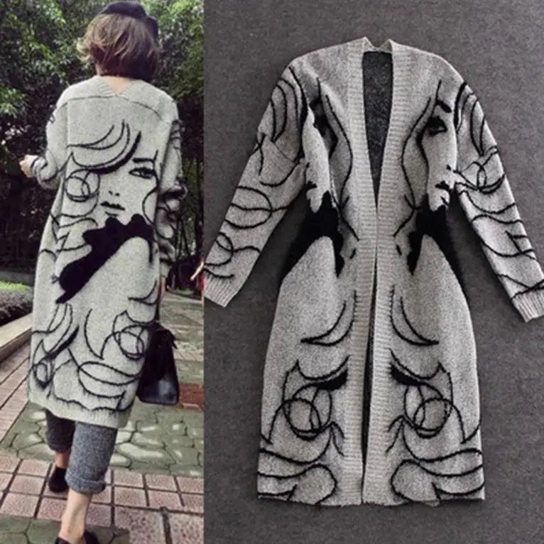 Women Flocking V-Neck Long Sweater Autumn Loose Plus Size