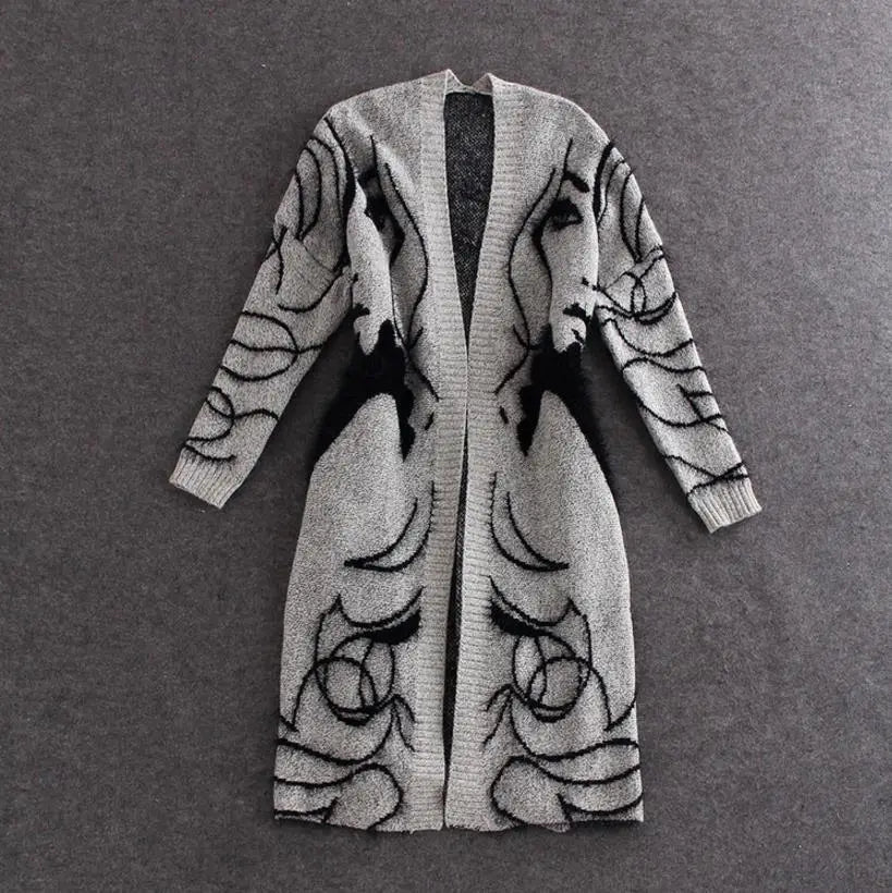 Women Flocking V-Neck Long Sweater Autumn Loose Plus Size
