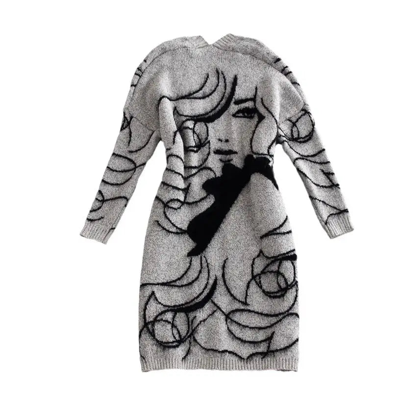 Women Flocking V-Neck Long Sweater Autumn Loose Plus Size