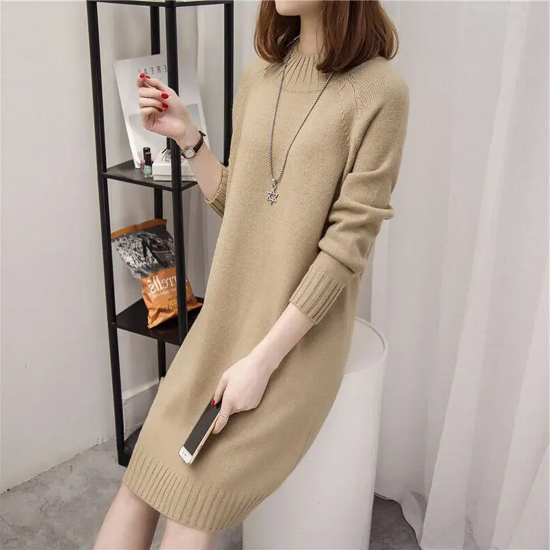 Women Half Turtleneck Knit Sweater White Loose Autumn