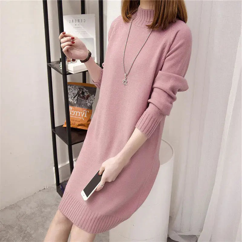 Women Half Turtleneck Knit Sweater White Loose Autumn