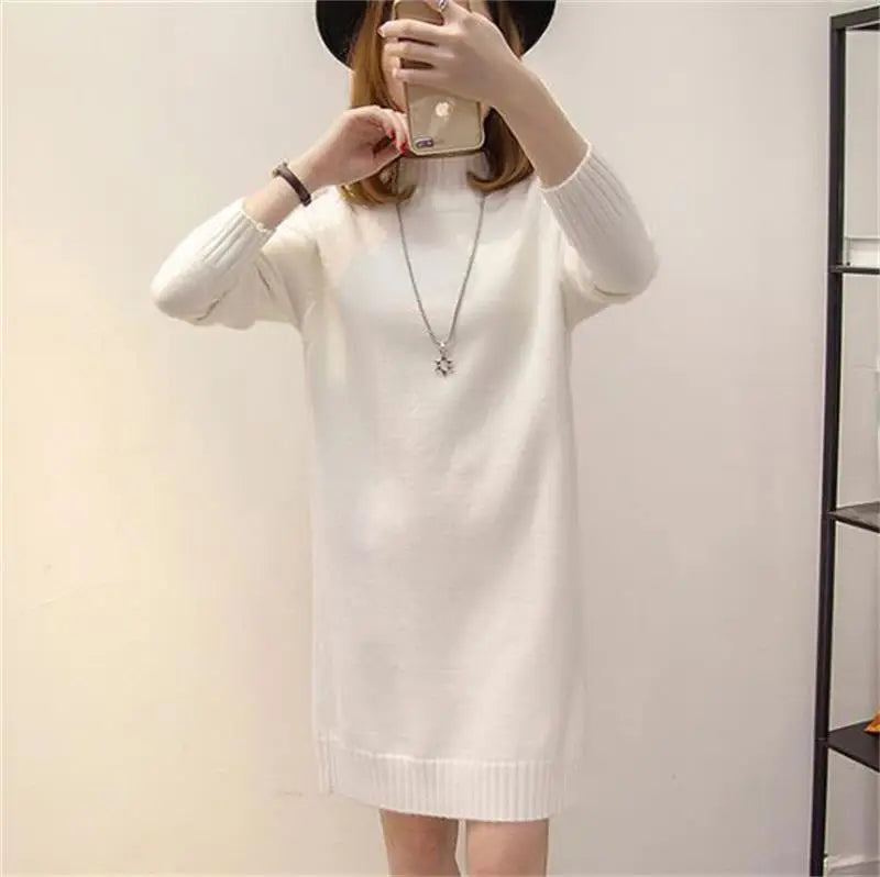 Women Half Turtleneck Knit Sweater White Loose Autumn