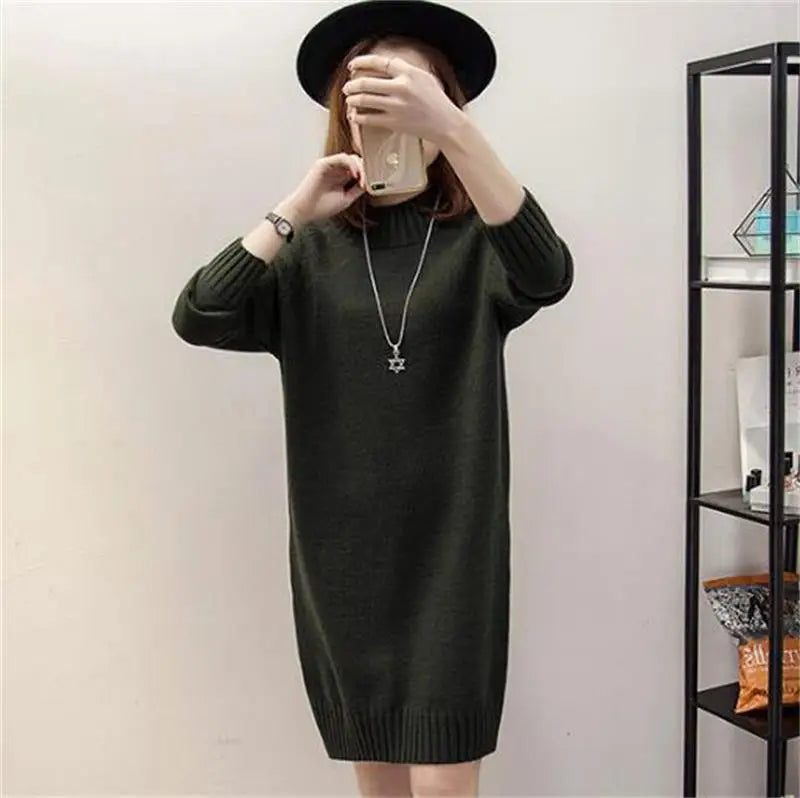 Women Half Turtleneck Knit Sweater White Loose Autumn