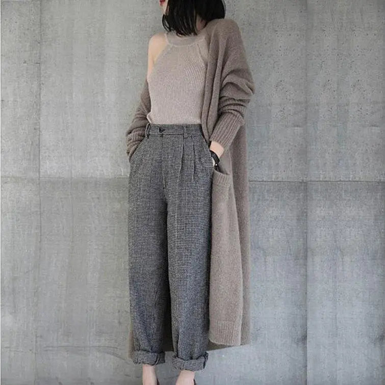 Women Knit Cardigan Solid Black Loose Autumn