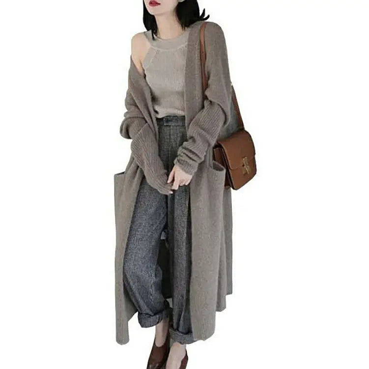 Women Knit Cardigan Solid Black Loose Autumn