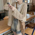 Women Hollow Knitted V-neck Cardigan Khaki Summer Loose Coat