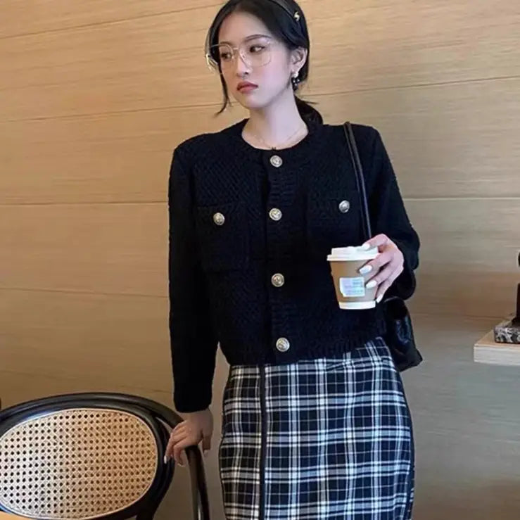 Women Green Waffle Knit Jacket Spring Loose Fit