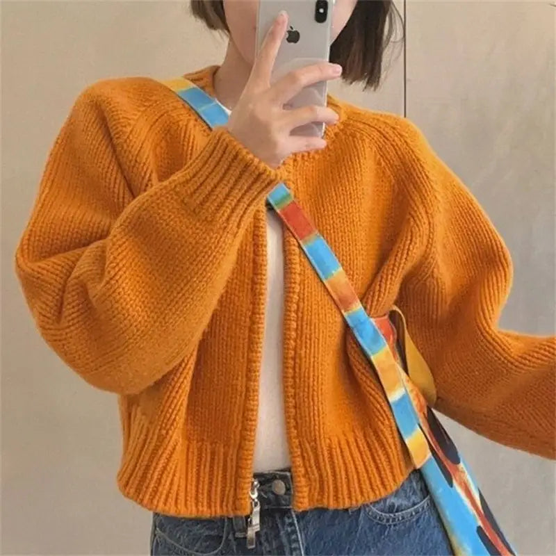 Women Pink Loose Knitted Cardigan Winter Jacket