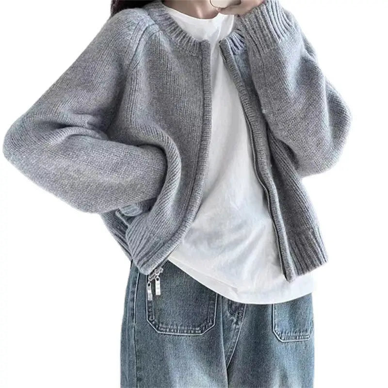 Women Pink Loose Knitted Cardigan Winter Jacket