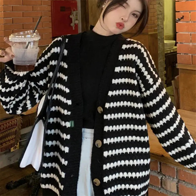 Chanel Style Striped Knit Cardigan Women Autumn