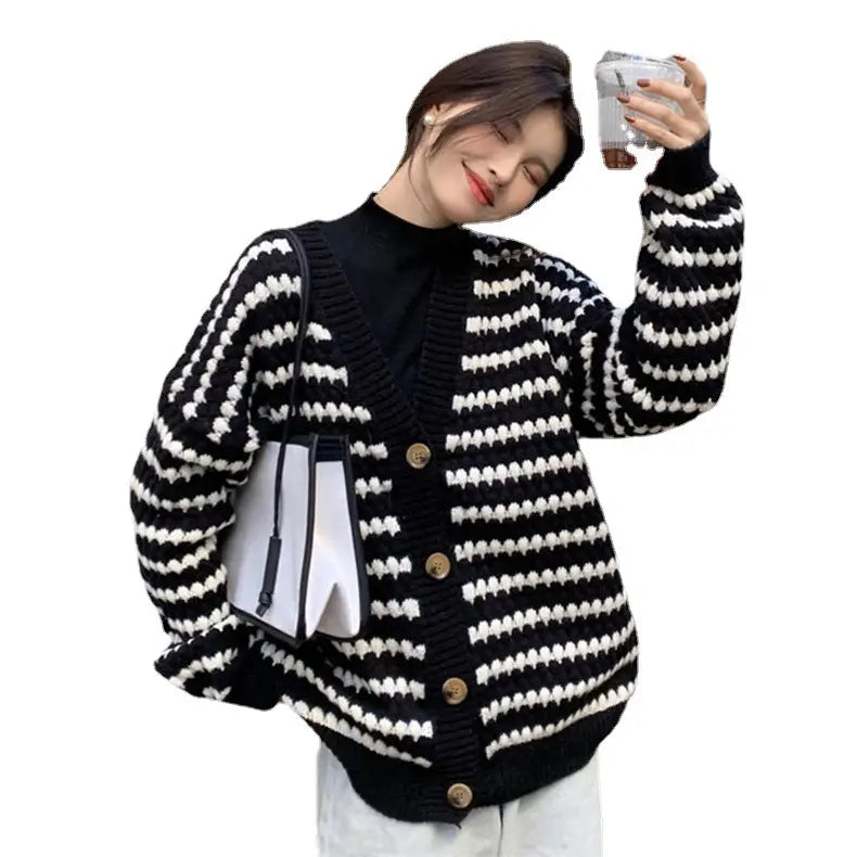 Chanel Style Striped Knit Cardigan Women Autumn