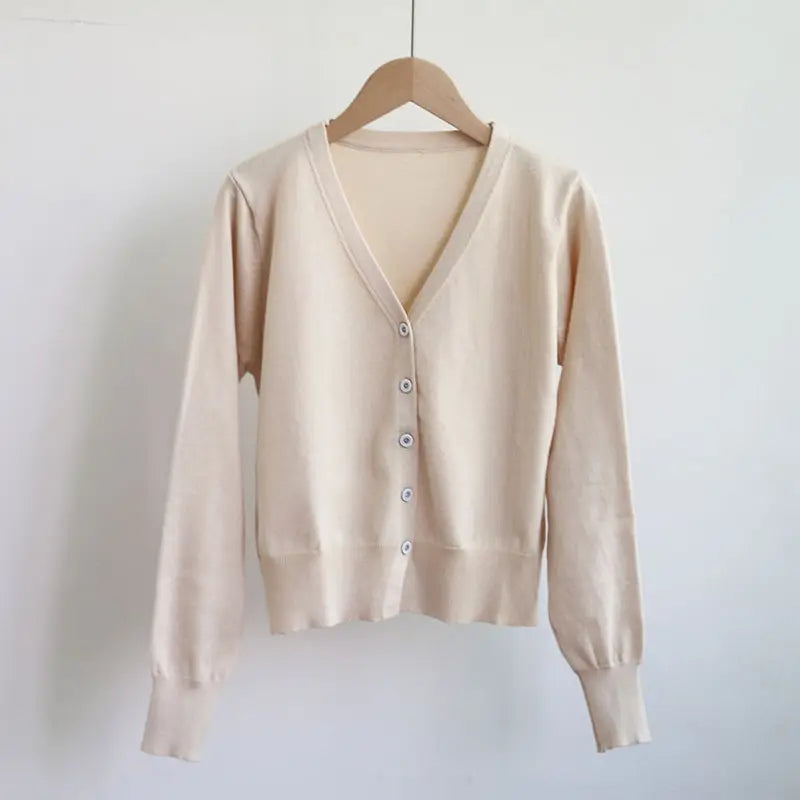 Women V-Neck Knit Cardigan Autumn Multi Color