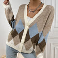 Women V Neck Cardigan Loose Fit S-Vest Blue Knitted