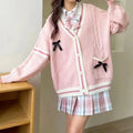 Pink Bow Knitted Cardigan Women Winter Loose Fit