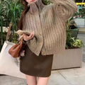 Women's Loose Turtleneck Sweater Winter Warm Trendy Brown