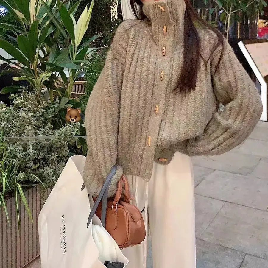Women's Loose Turtleneck Sweater Winter Warm Trendy Brown