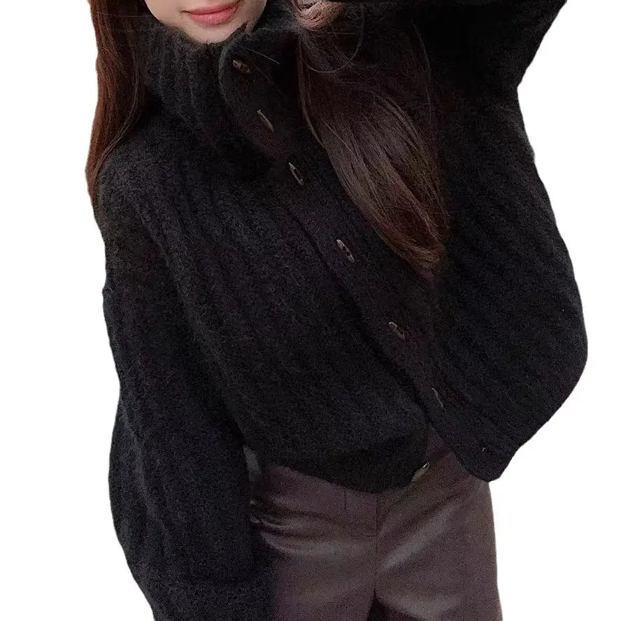 Women's Loose Turtleneck Sweater Winter Warm Trendy Brown