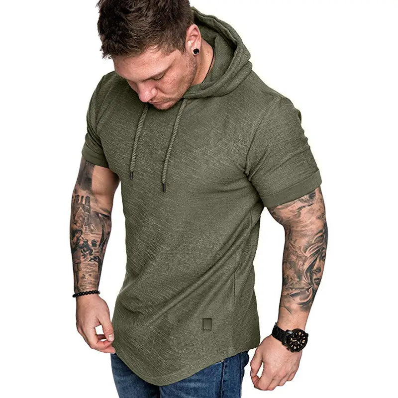 Men Hooded Fitness T-Shirt Olive Green