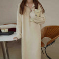 Women Knitted Half-Zip Sweater Dress Creamy White Loose Fit Winter