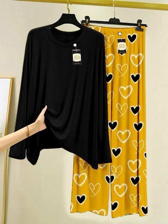 Black Printed Cotton Night Suit Set for Home Lounging