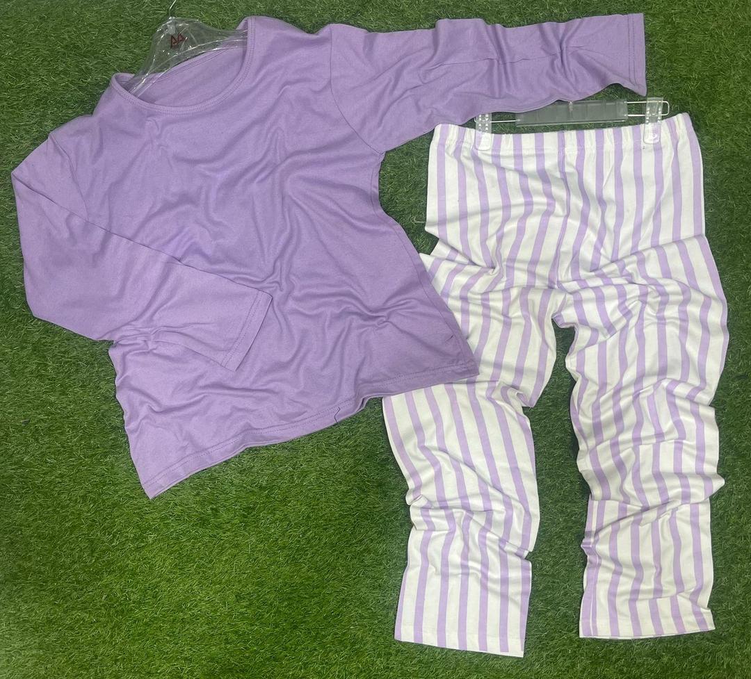 Premium Cotton Night Suit Purple White Striped 2Pc Set