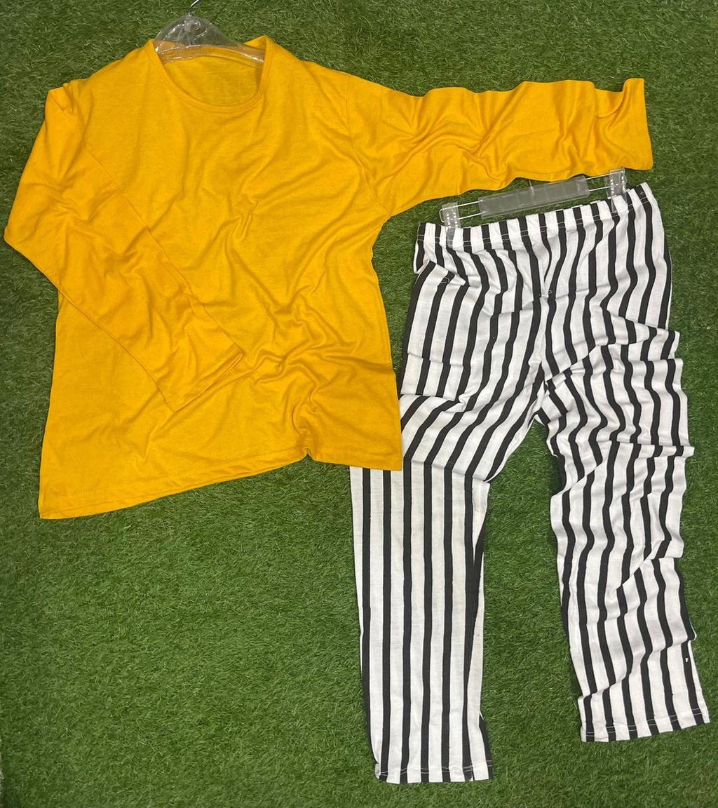 Premium Cotton Night Suit Yellow Black Striped Set