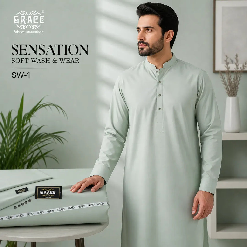Men Green Wash & Wear Plain Suit All Season