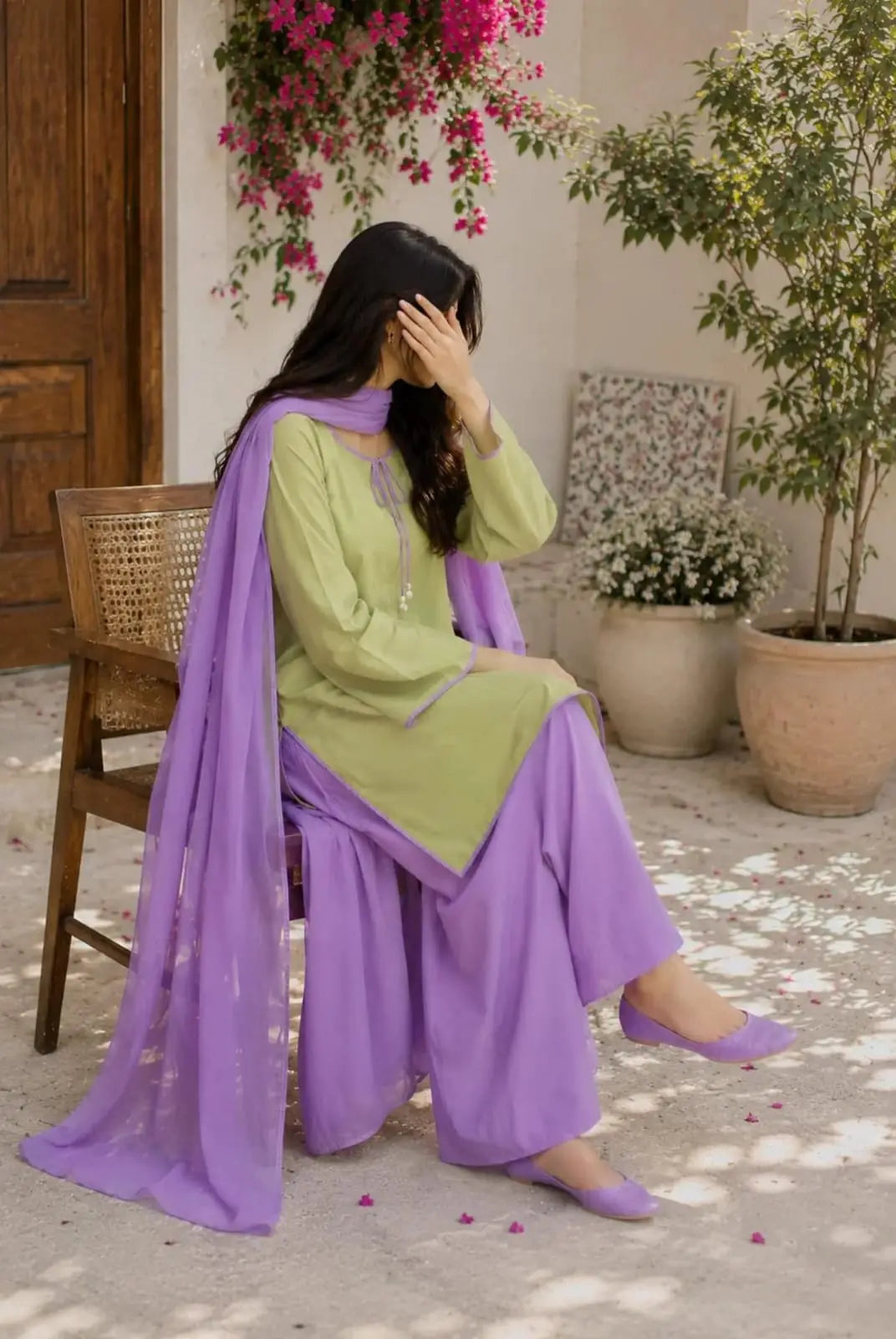 3 Pcs Women's Stitched Cotton Plain Suit