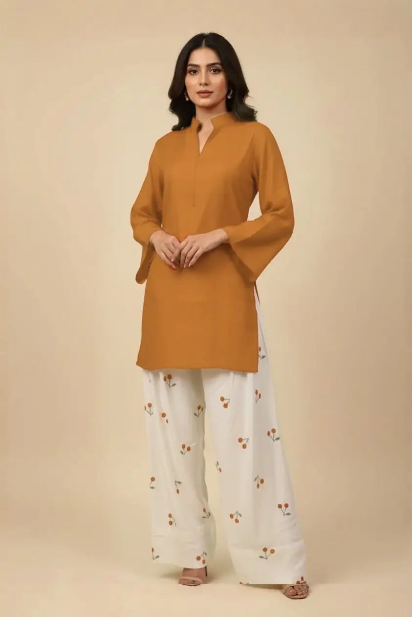 2 Pcs Women's Stitched Cotton Plain Shirt And Trouser